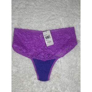 NWT Hanky Panky Retro Lace Thong Colorblock Purple Blue One Size